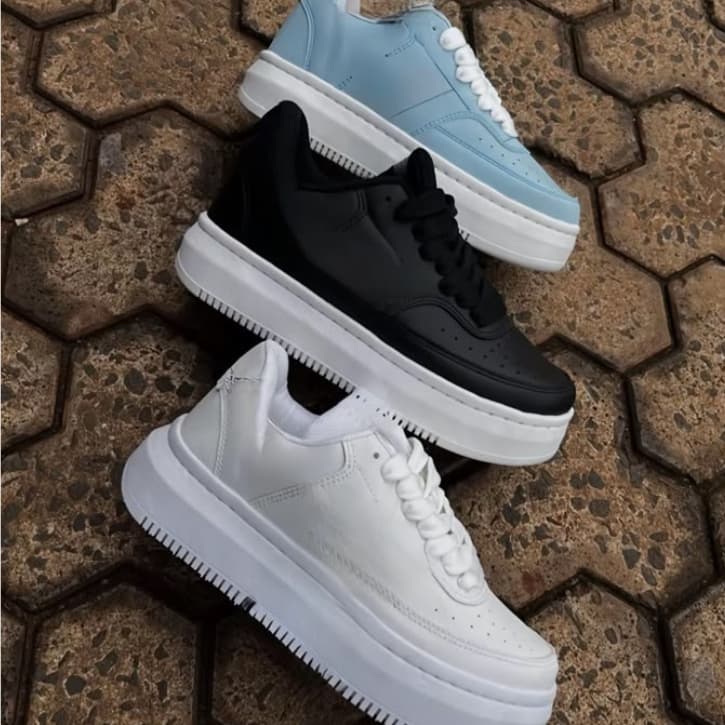 Tenis Courrrt Vis Azul Plataforma Alta Na Caixa