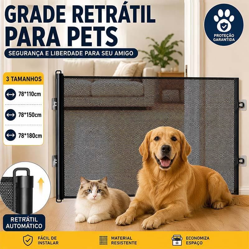 Portão Retrátil de Segurança para Cachorro e Gato, Sem Furação, Tela Isolante Retrátil para Escada e Porta