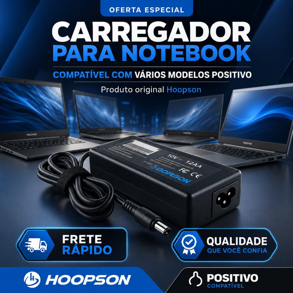 Carregador para Notebook Positivo 19V 3.42A 65W Compatível com Vários Modelos