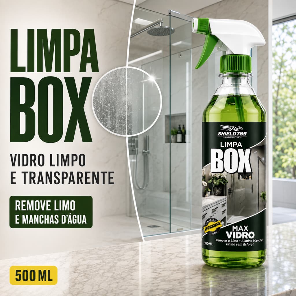 Limpa Vidro Box Banheiro Blindex 500ml - Remove Gordura, Mancha e Calcário - Sem Esforço