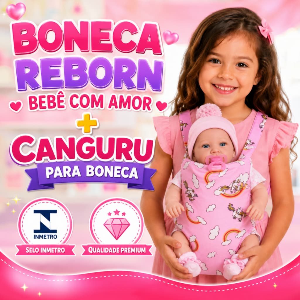 Kit Boneca Bebê Com Amor Cotiplas 40CM + Bolsa Canguru Para Boneca Reborn