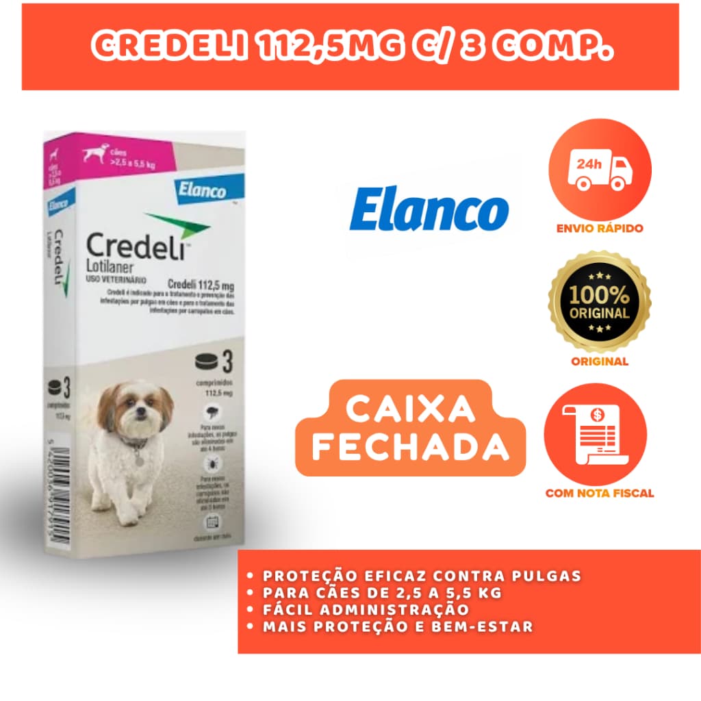 CREDELI 112,5 MG X 3 COMPRIMIDOS ANTIPULGAS PARA CÃES DE 2,5 A 5,5 KG