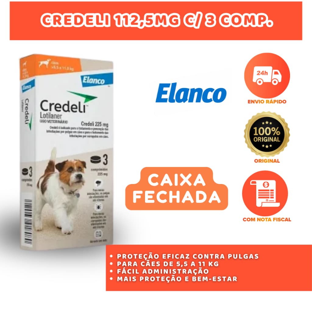 CREDELI 225 MG X 3 COMPRIMIDOS ANTIPULGAS PARA CÃES DE 5,5 A 11 KG