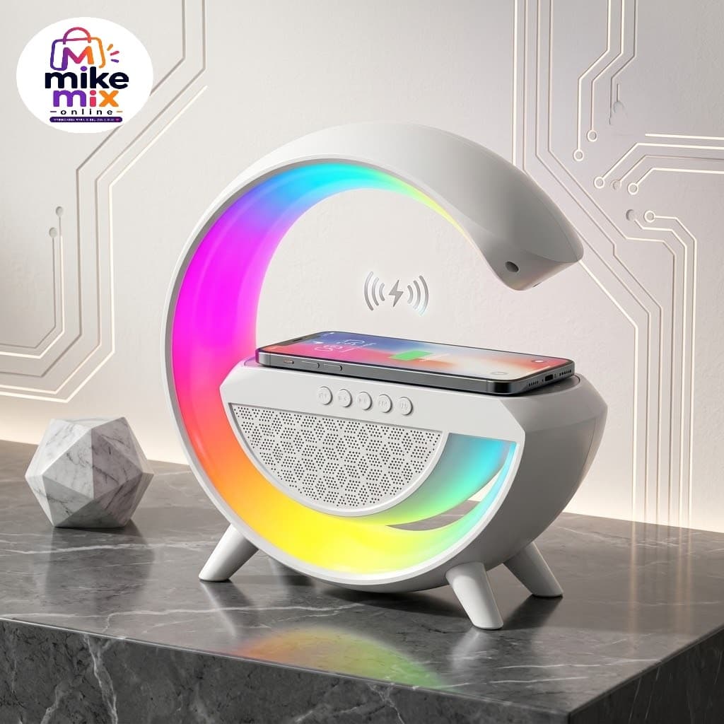 Caixa de Som Bluetooth Portátil com Carregador Sem Fio LED RGB Speaker Luminária Caixa de Som Bluetooth com Luz Branca
