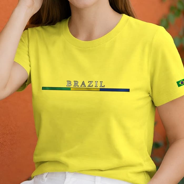 Camisa Feminina Copa Brasil Bandeira Faixa 100% Algodão Premium Confortavel