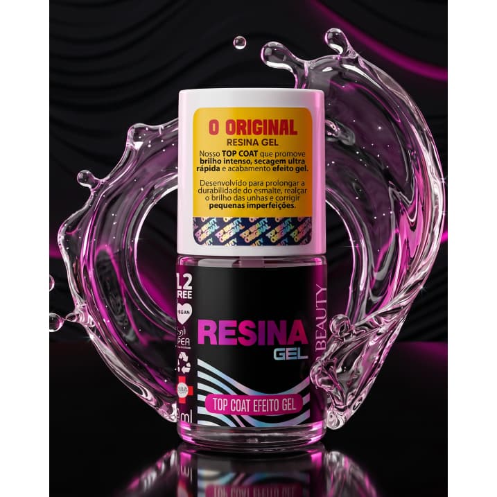 Top Coat Top Beauty efeito gel RESINA GEL vegan 12 free 7ml