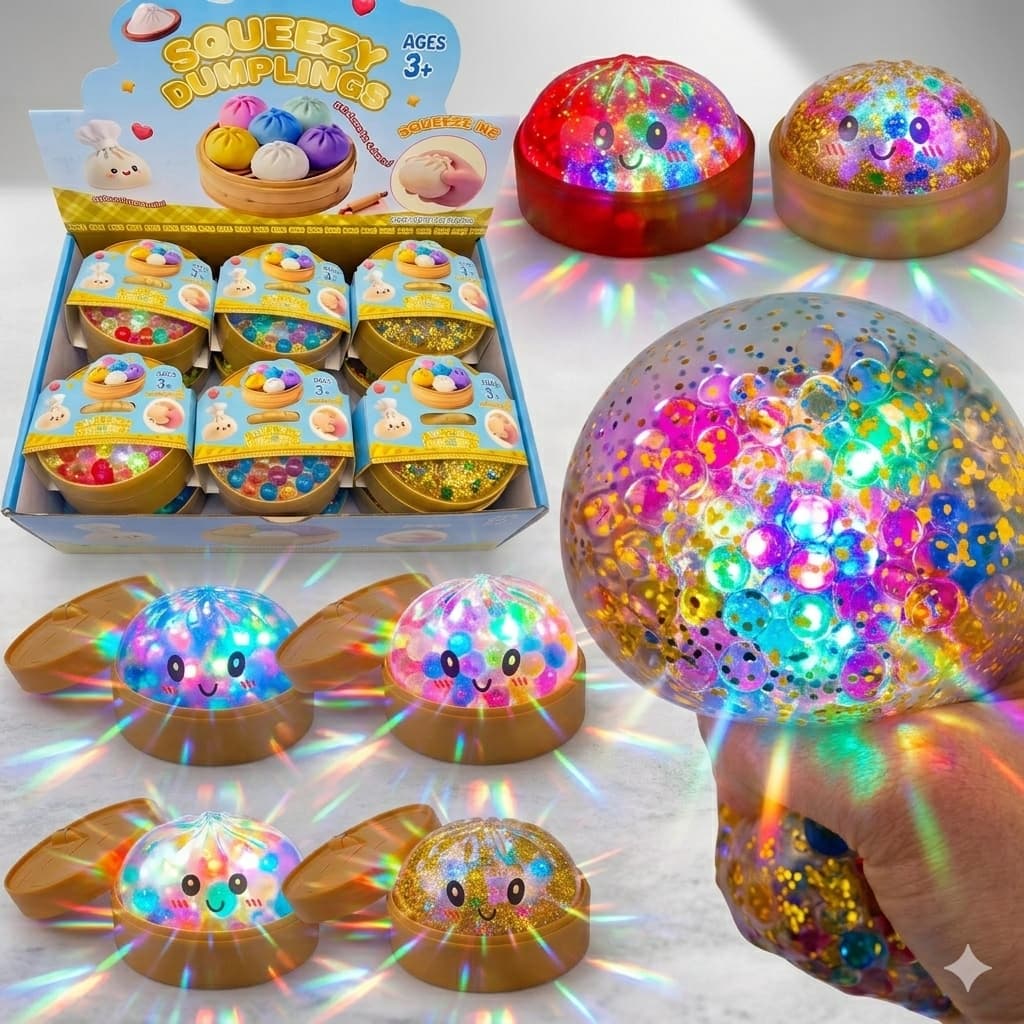 Kit 12 Squishy Fofo com Glitter e orbez E Brilho Antiestresse Macio Pronta Entrega com led