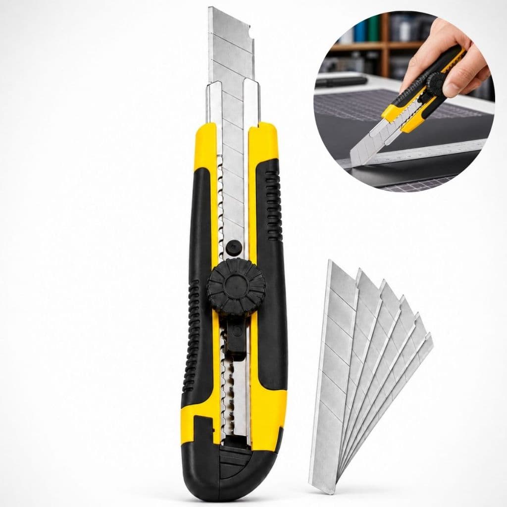 ESTILETES + 10 LAMINAS PROFISSIONAL ALTA QUALIDADE EMBORRACHADO 18MM C/LAMINA PRECISÃO PARA CORTES
