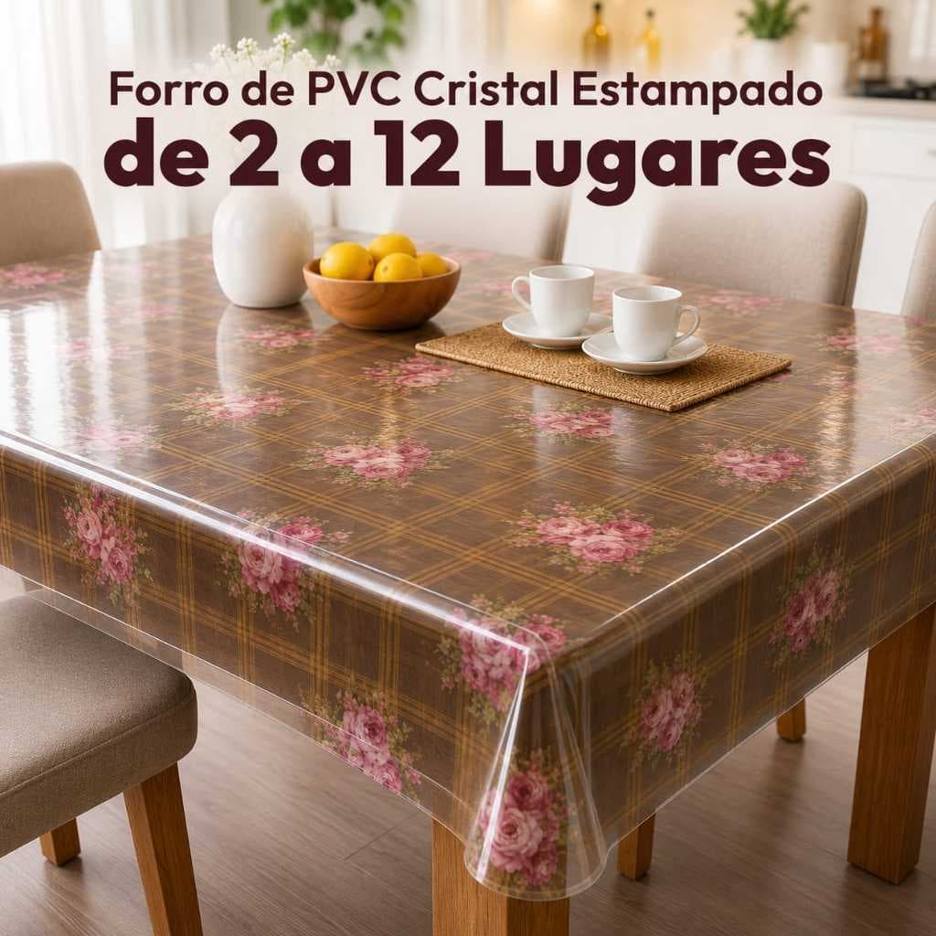 Toalha de Mesa Plástica Estampada Transparente Térmica Impermeável Forro PVC Cristal Envio Enrolado