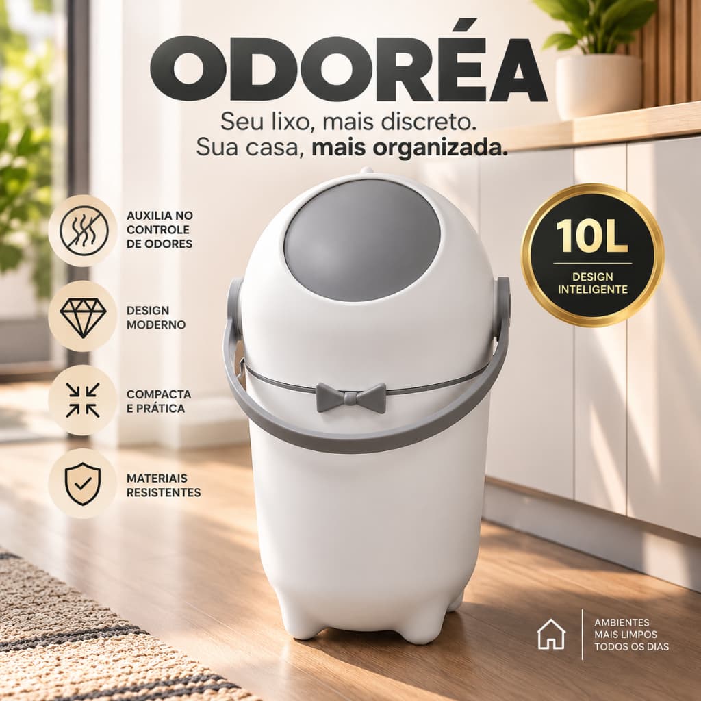 Lixeira 10L com Tampa Giratória Antiodor Branca para Cozinha Banheiro Escritório