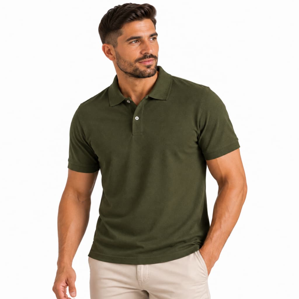 Camisa Polo Lisa Estilo Básico Em Piquet Cor Verde Bosque