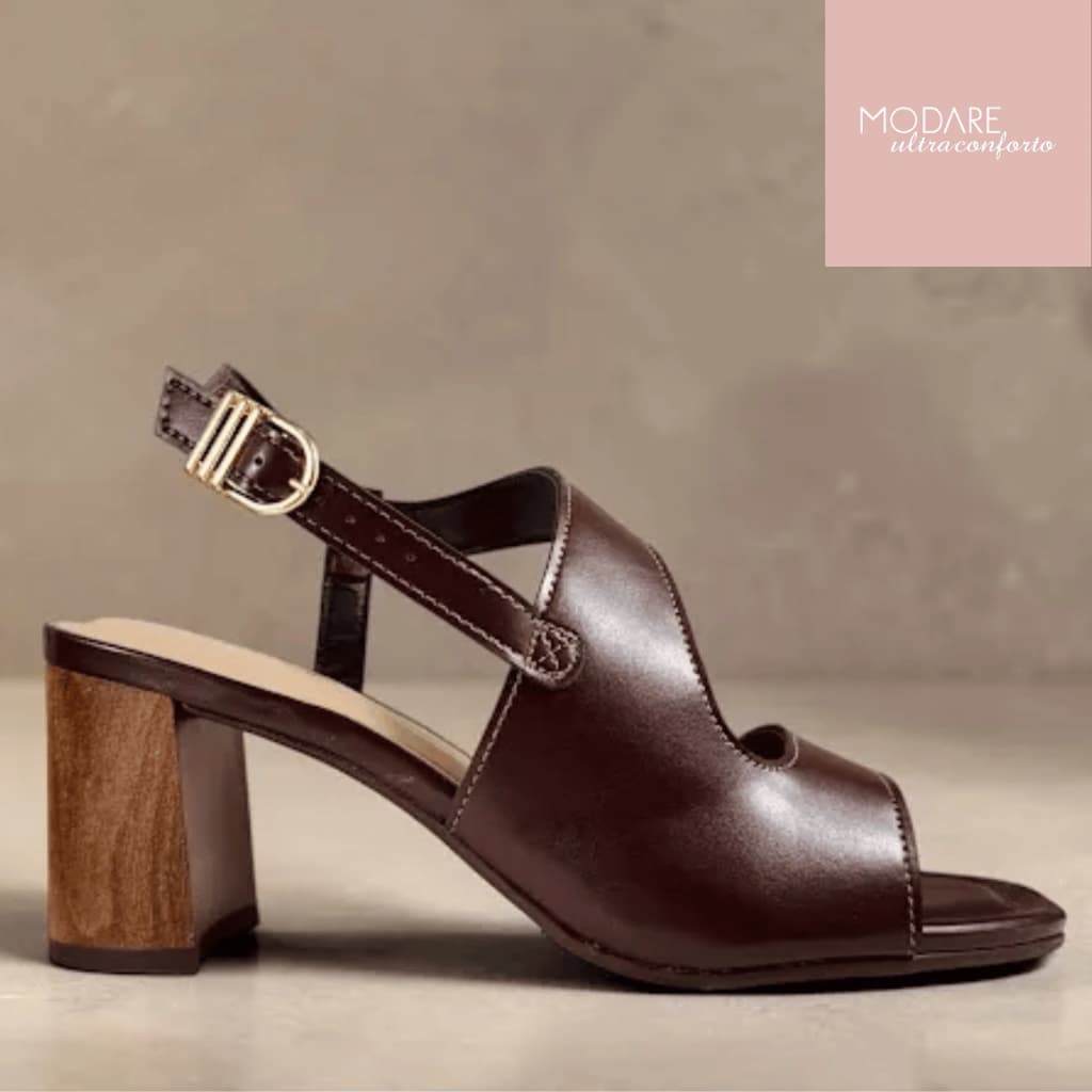 Sandália Feminina Modare Salto Bloco Terracota Fivela Dourada Confortável Elegante Original