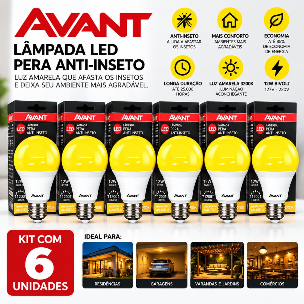 Kit 6 Lâmpadas Repelente 12w Avant