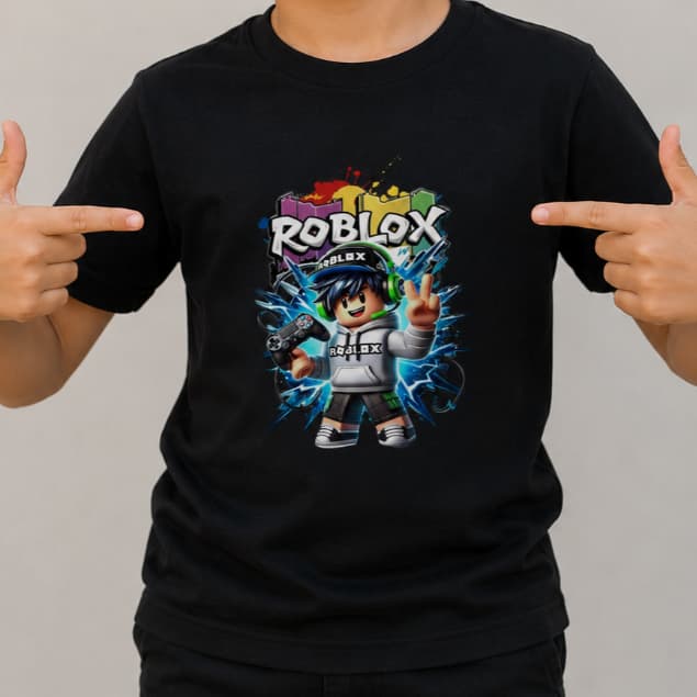 Camiseta Infantil Roblox Estampada Gamer Menino Manga Curta Algodão Casual