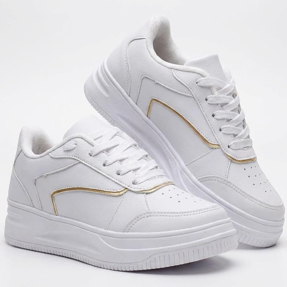 Tênis Feminino Chunky Casual Branco Confortável Macio Uso Dia a Dia Plataforma