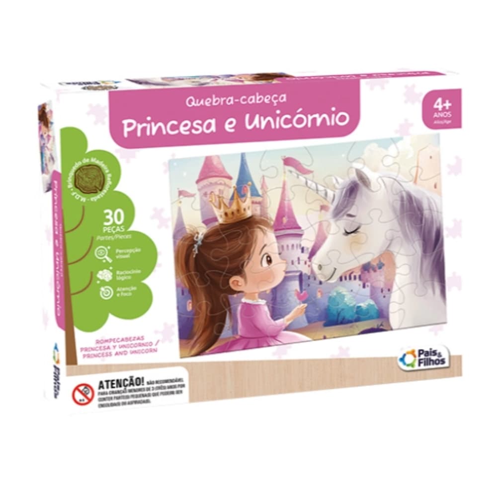 Quebra-Cabeça Princesa e Unicórnio com 30 Peças