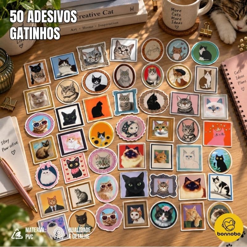 50 Adesivos de Gatinhos Gatos Fofos para Caderno e Scrapbook Decoração Agenda Planner Notebook Gatos