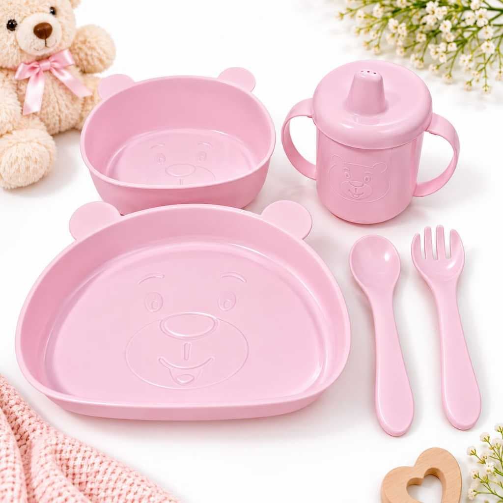 Kit Alimentação Infantil 5 Peças Pratos Copo Colher e Garfo para Bebê