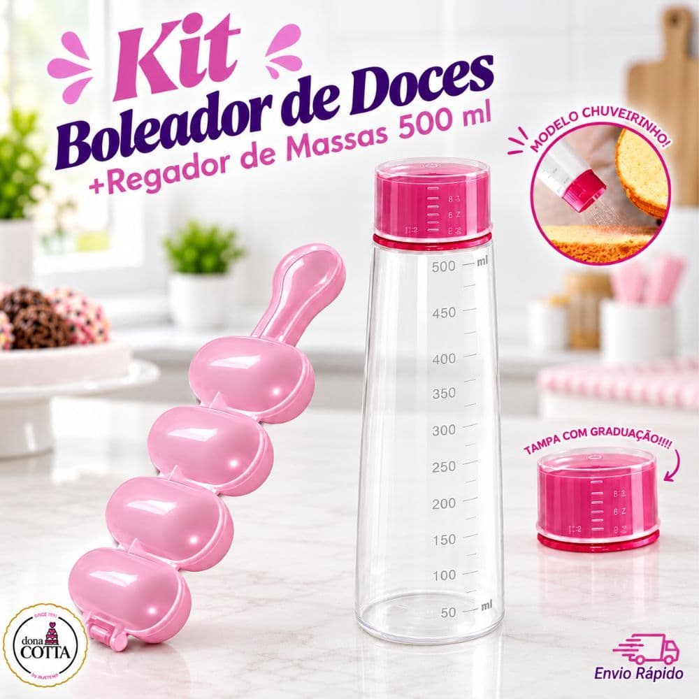 Kit Bisnaga Umedecedor + Boleador de Docinhos Brigadeiro Beijinho Confeitaria - NEW