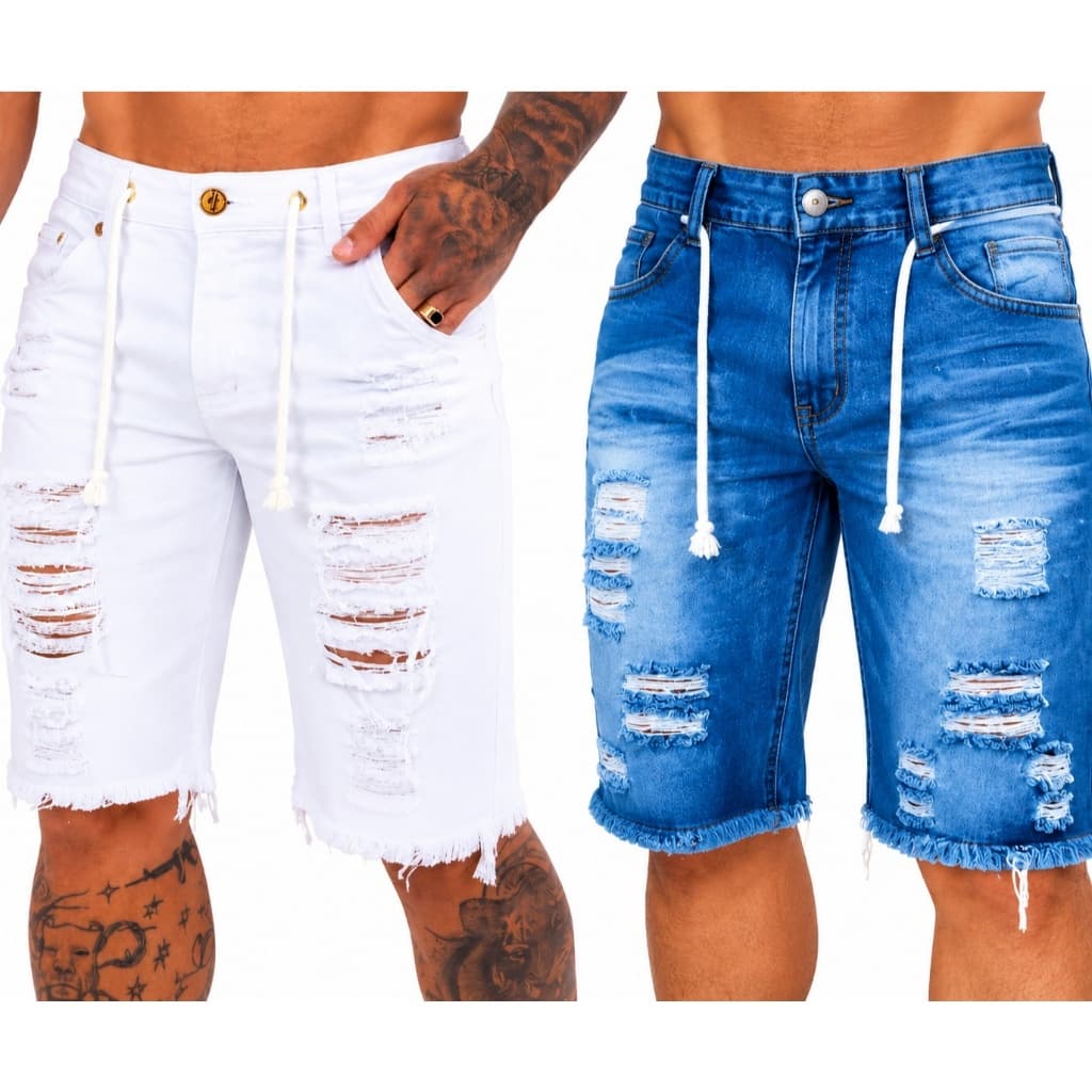 2 Bermuda Jeans Masculina Rasgada Direto da Fabrica + Envio hoje
