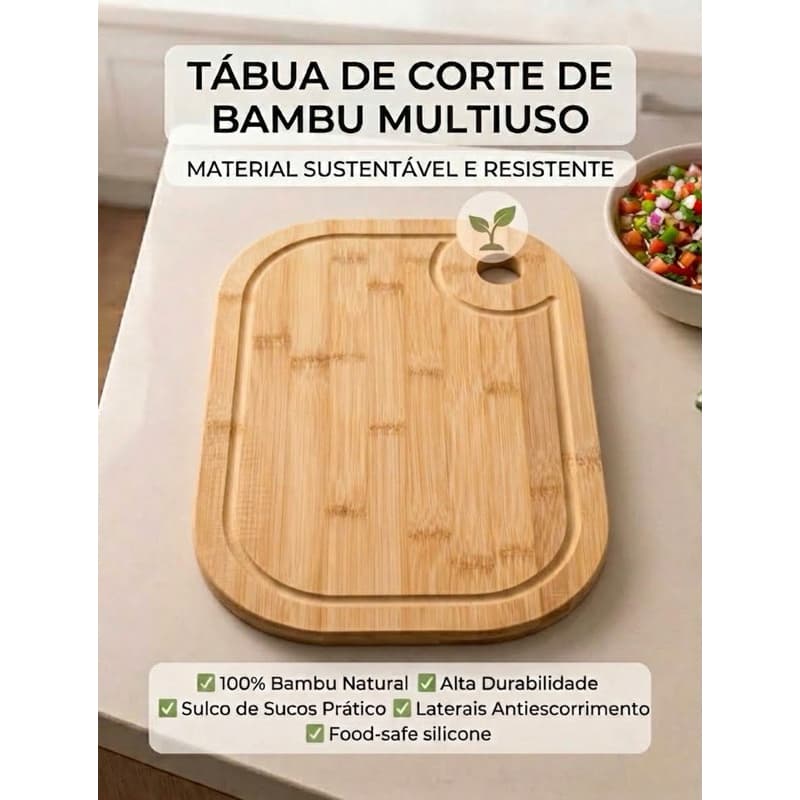 Tábua para corte Bambu 33x23cm com alça redonda