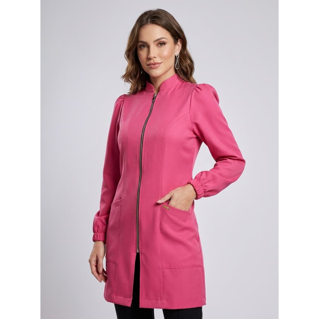 Jaleco Pink Feminino Acinturado Gabardine Premium Manga Bufante Princesa Biah Jaleco Art