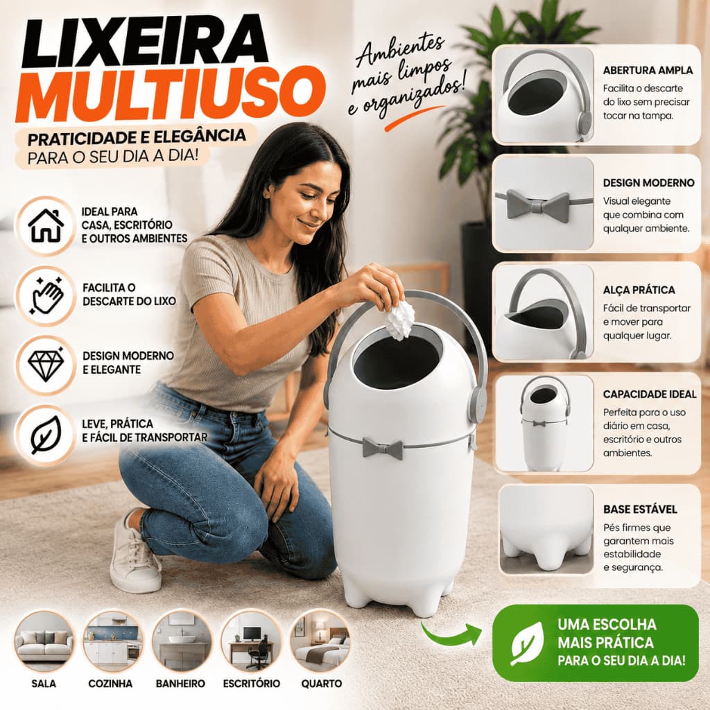 Lixeira Anti Odor Para Fraldas 10 Litros Bebê Banheiro Cozinha Pet com tampa giravel