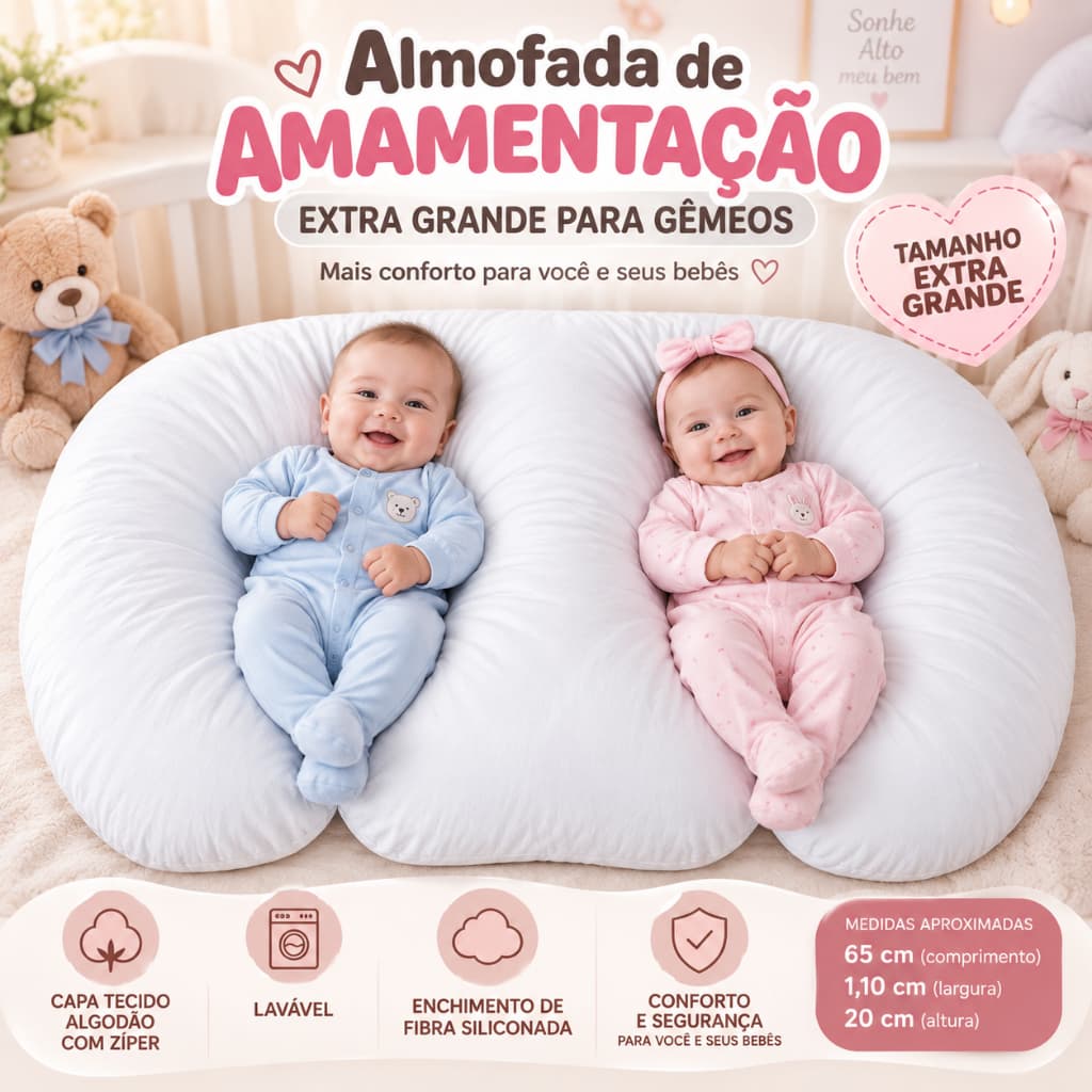 Almofada De Amamentação Bebe Gêmeos Happy Line