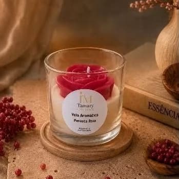 Vela Aromática Pimenta Rosa 210g - Produto Artesanal