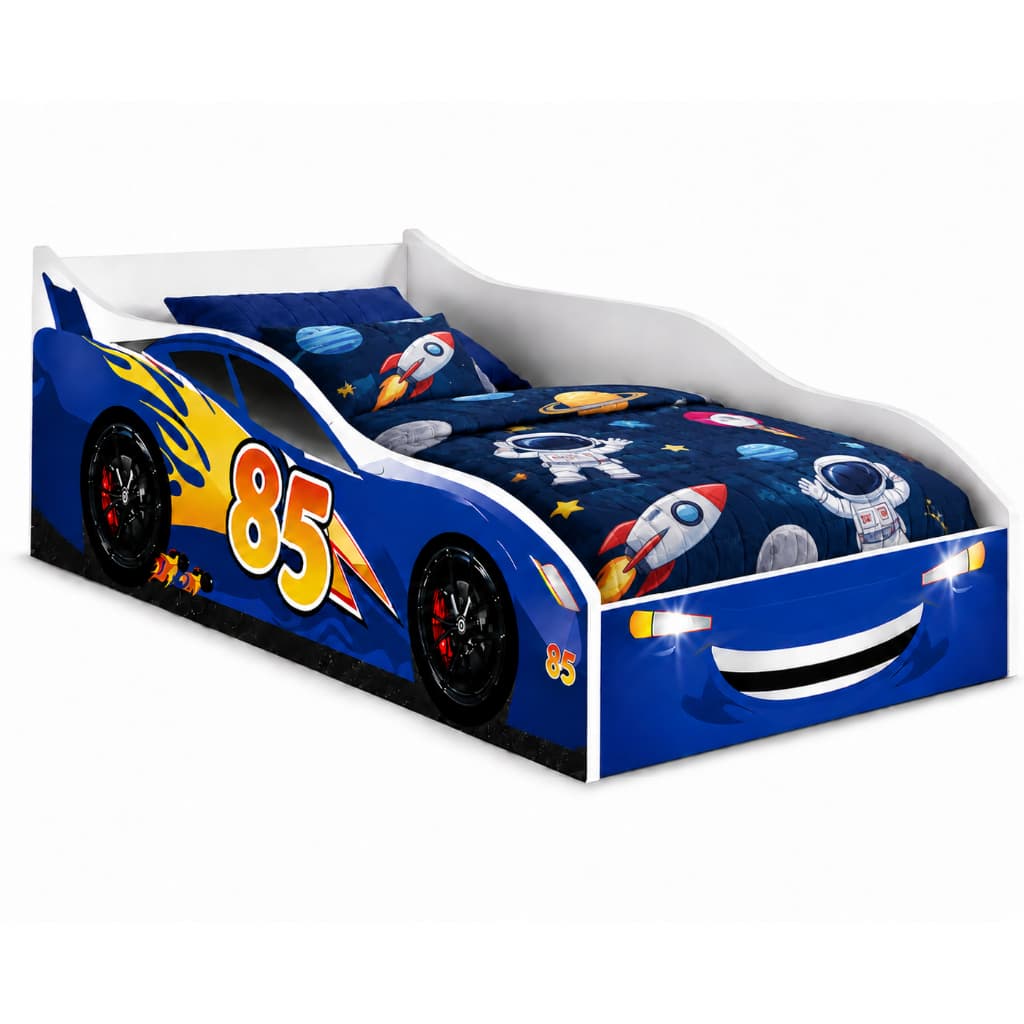 Cama Infantil Cama Carro McQueen Azul Com Colchão Incluso Para Quarto Juvenil Feito Em MDF Resistente Grade Proteção