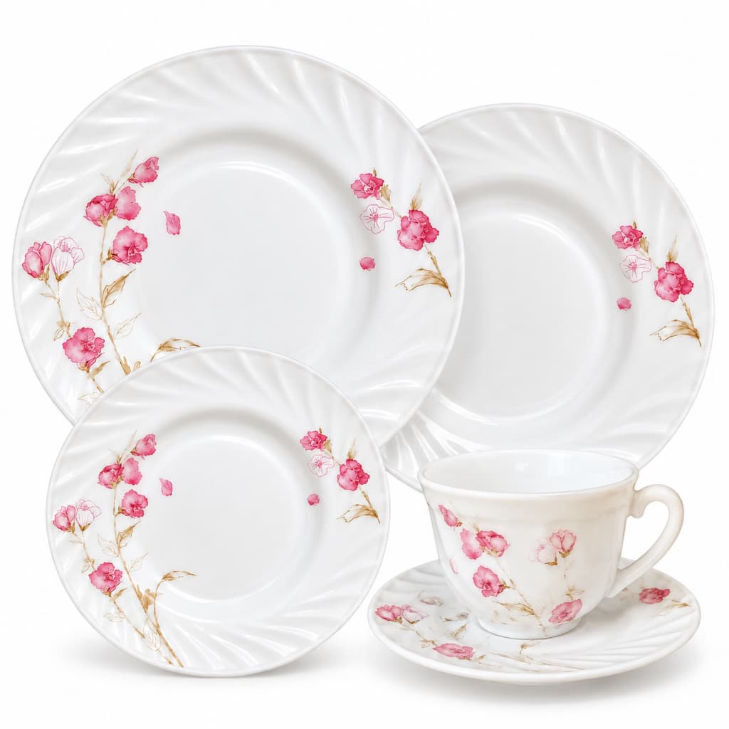 Aparelho De Jantar C/ Xicaras Chá Branco Estampado Opaline 20 Peças