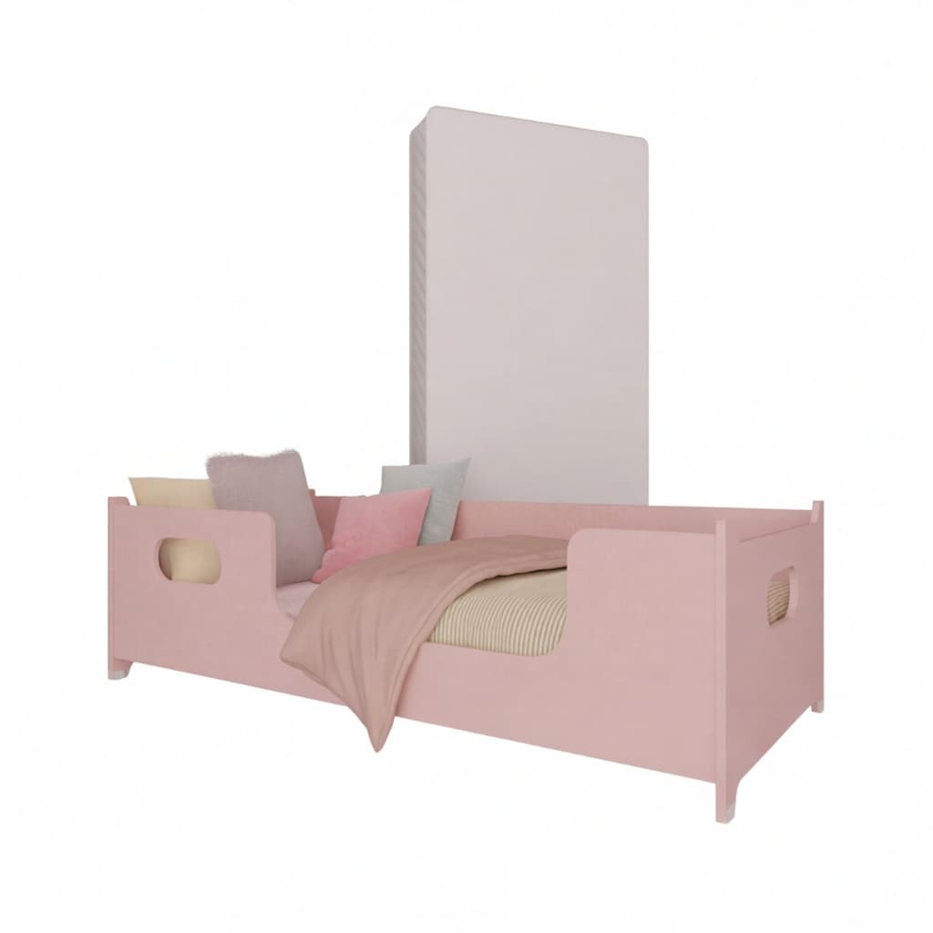 Cama Infantil Montessoriana Com Colchão Incluso e Grade Proteção Caminha Cercado Quarto Juvenil Criança Cor Rosa