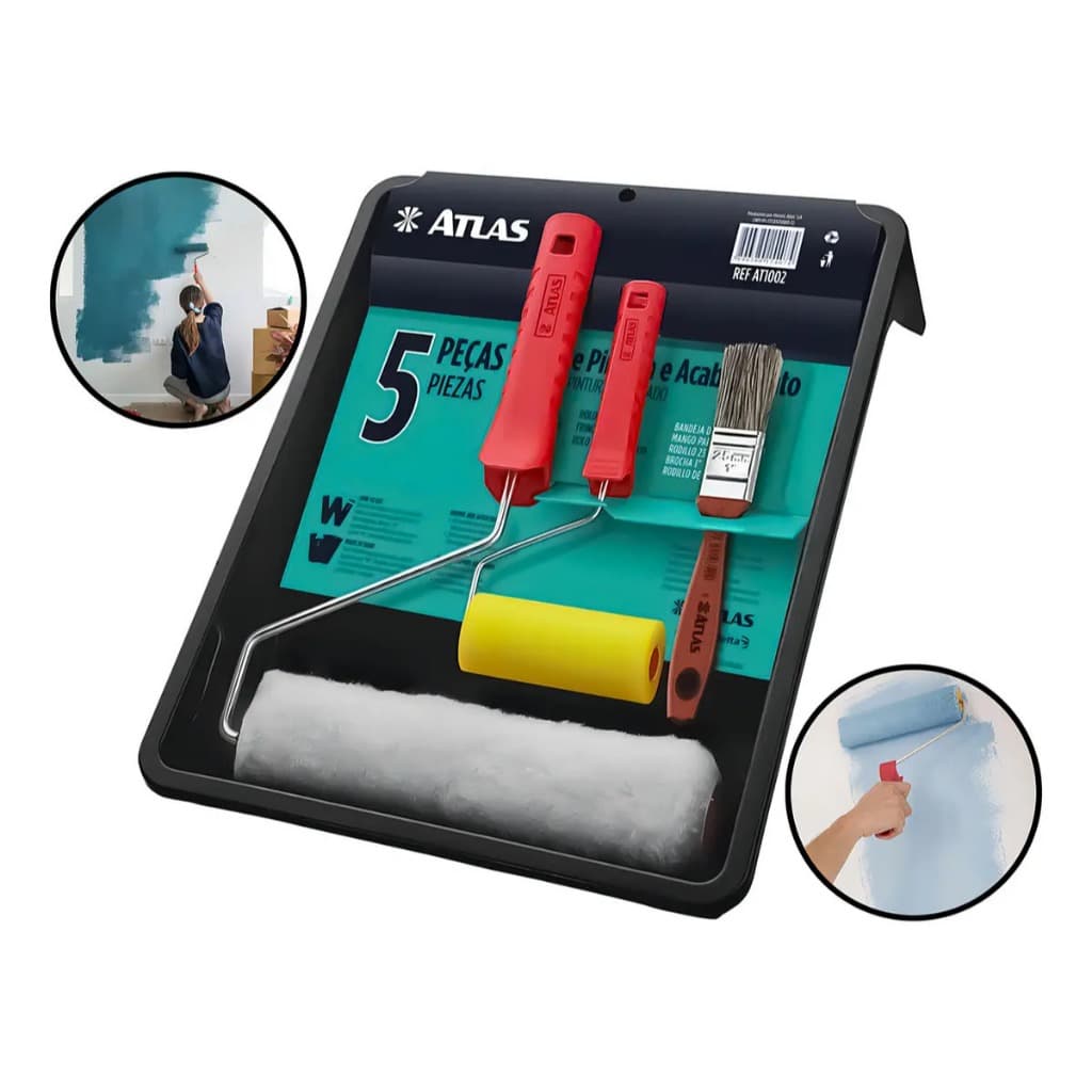 Kit de Pintura com Rolo, Pincel e Bandeja 5 Peças Atlas