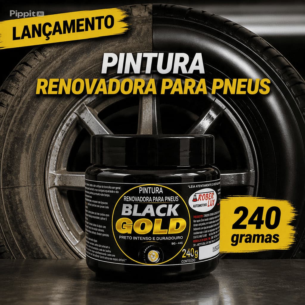 BLACK GOLD – PINTURA RENOVADORA PARA PNEUS 240g - PRETINHO INTENSO E DURADOURO | ROBER-LUX