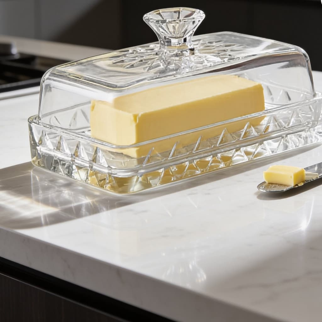 manteigueira Plasútil glamour cristal 14 cm em polímero- sofisticação e praticidade para sua mesa
