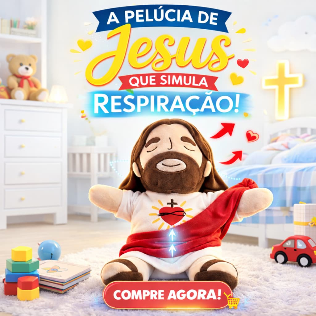 Pelúcia Jesus Cristo Antialérgica Infantil Imita Respiração Brilha e Toca Música Colorida Bordada