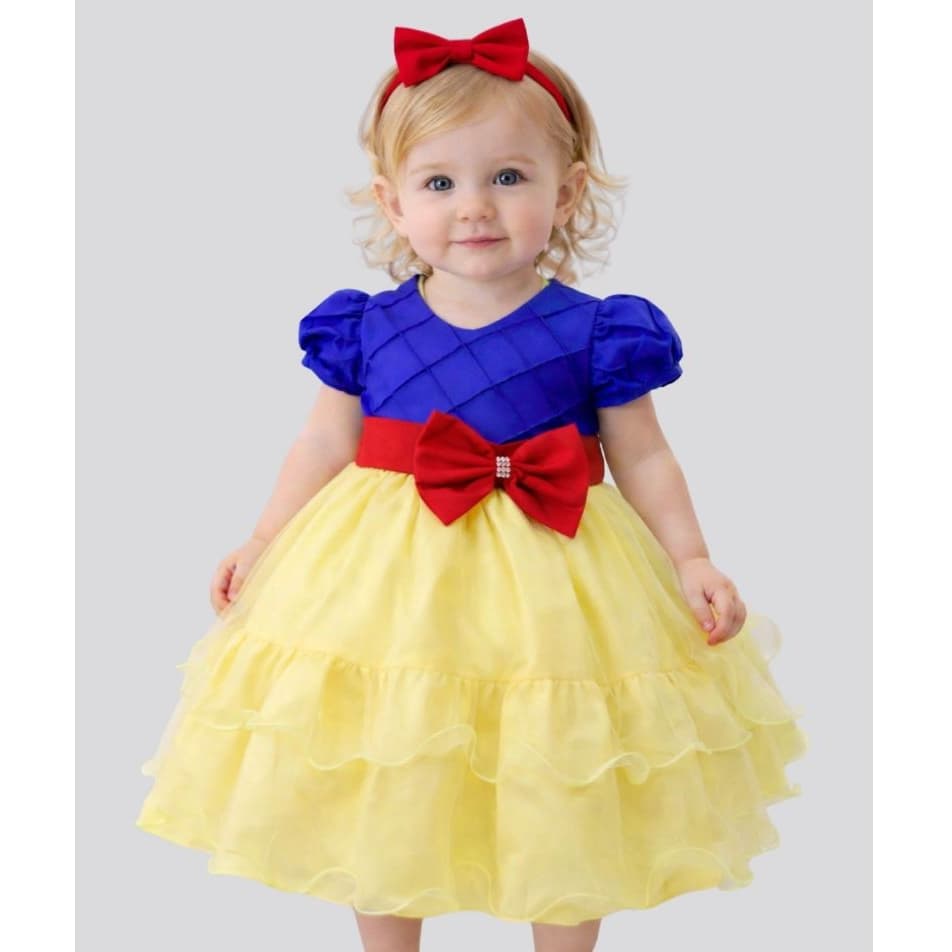 Vestido Branca de Neve Infantil Bebê Fantasia Luxo Festa Bebê 1 ano Amarelo Menina Disney Princesa