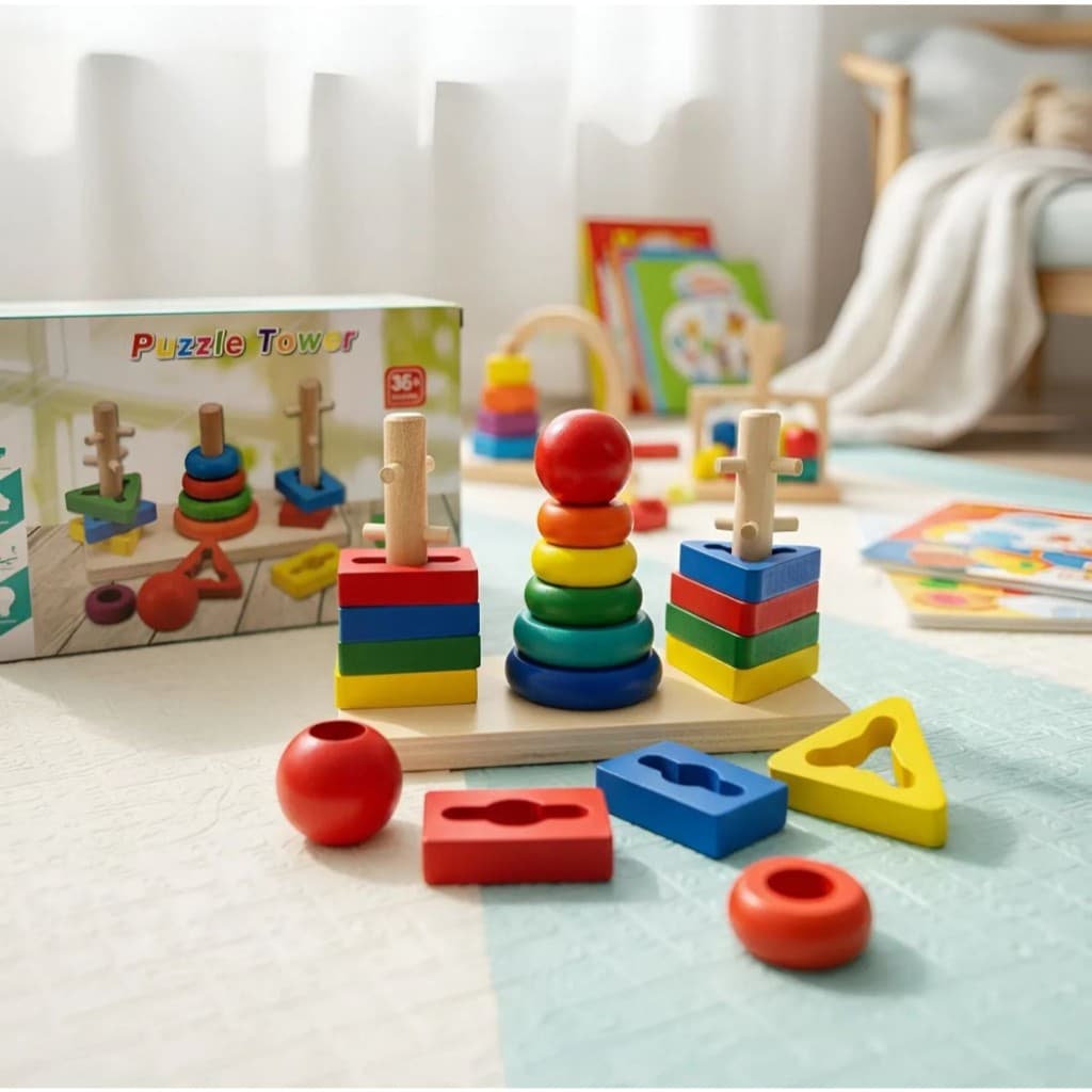Brinquedo Encaixe Educativo Madeira Montessori Torre