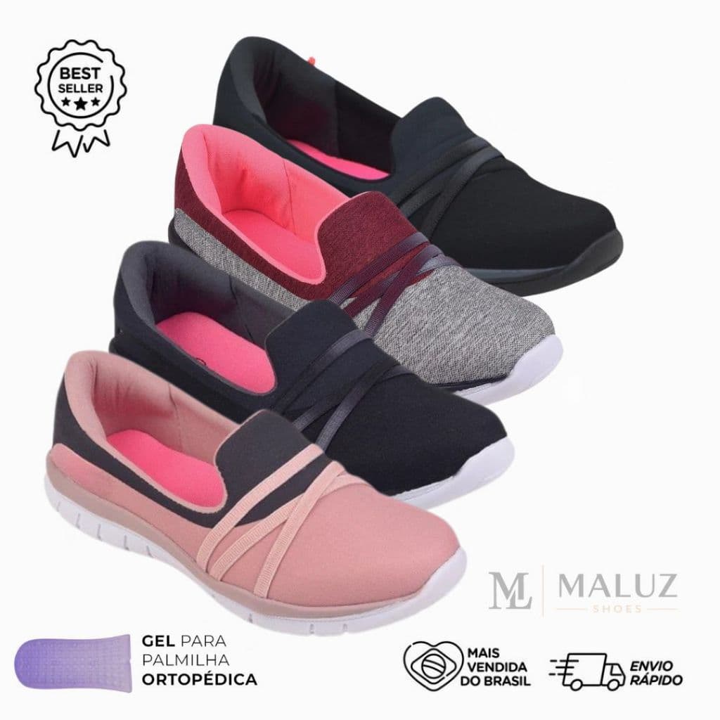 Tênis Sapatilha Feminina Ortopédica Antiderrapante com Palmilha em Gel