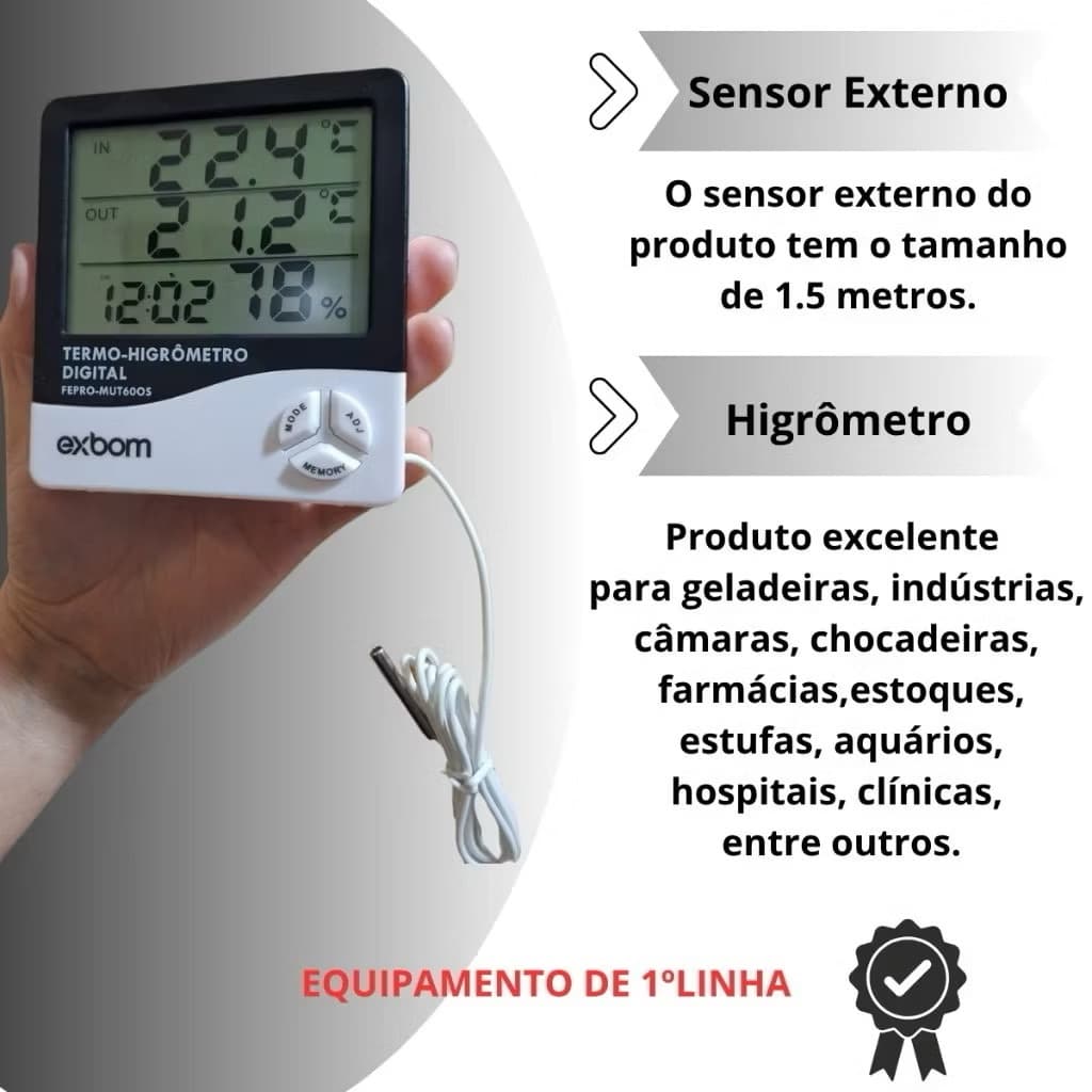 Termo Higrometro Medidor Temperatura Umidade Sensor Externo