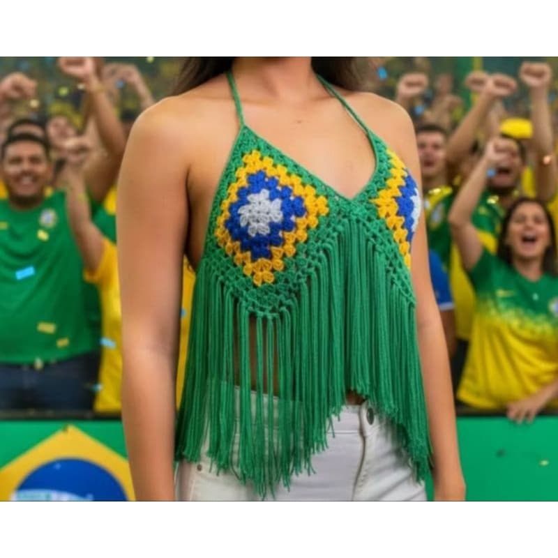 top com franjas de crochê, brasil fio de qualidade 100% algodão