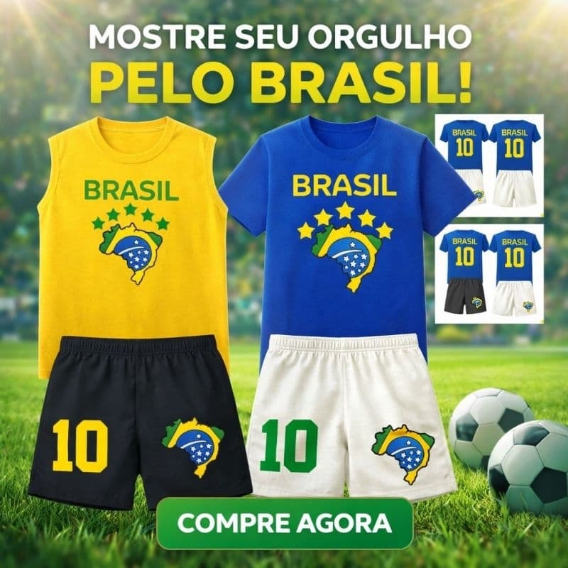 Conjunto Brasil infantil juvenil patriota estampa bandeira camiseta e shorts unissex