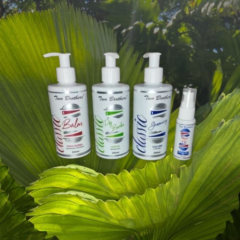 1 Pós Barba 250ml, 1 Balm Classic 250ml, 1 Grooming 250ml, 1 Óleo 30ml Beard Oil Para Barba e Cabelo Two Brothers