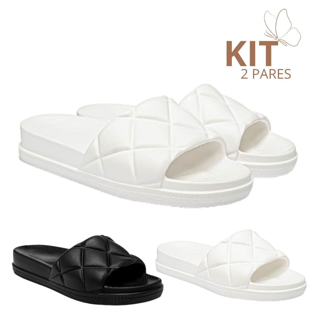 Kit Slide Feminino Macio Leve Confortável Preto Branco