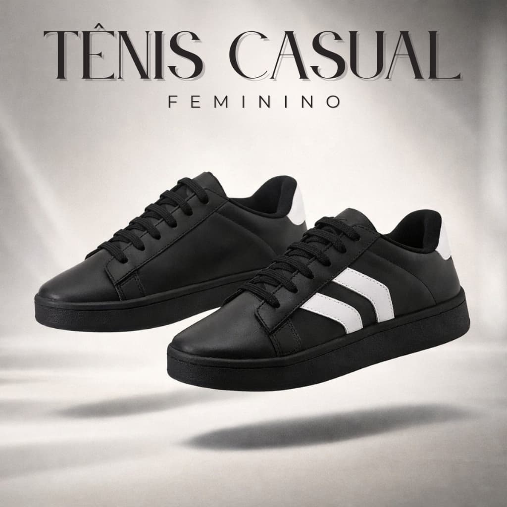 Tênis Feminino Casual Conforto e Estilo Com Design Preto e Branco Para Uso Diário