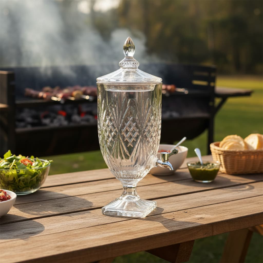 Suqueira Jarra Vidro Cristal 5L com Torneira Dispenser p/ Bebidas Festas Eventos Elegante Promoção!!