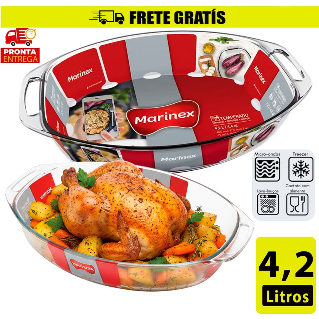 Assadeira Seletta Oval Grande 4,2 Litros Marinex Vidro temperado assadeiras utensilios domestico