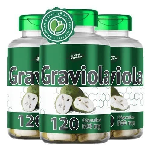 3 Unidades - Graviola - 120 capsulas de 500 mg - 100% Natural