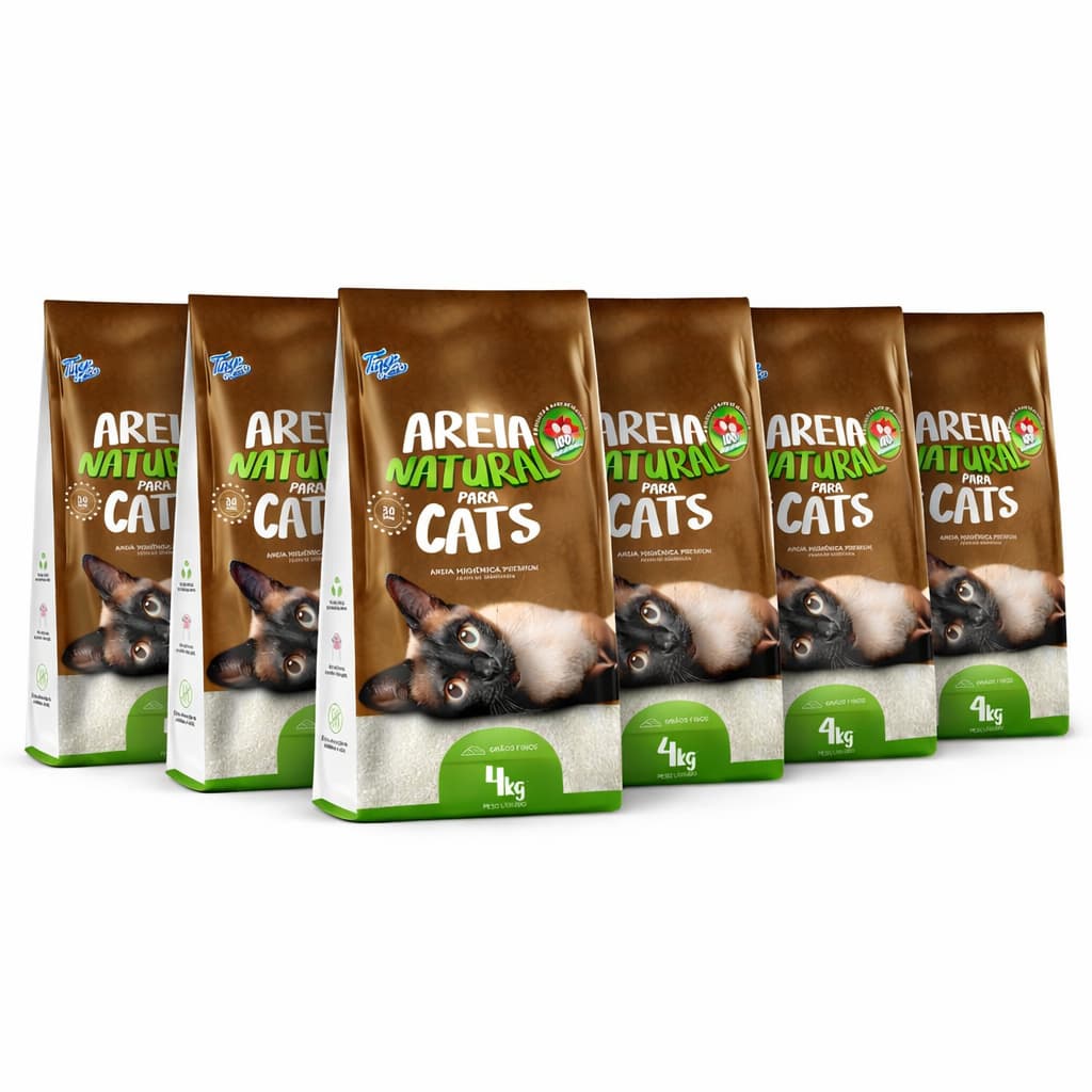 Areia Higiênica Natural Biodegradável Gatos Tiger Cats 4kg forma torroes firmes em 5 minutos kit com 6 unids