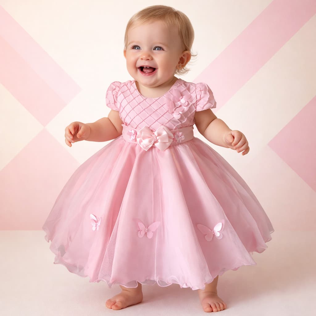 Vestido Menina infantil Jardim encantado Borboleta Rosa Aniversario Infantil Bebê Menina Festa Luxo